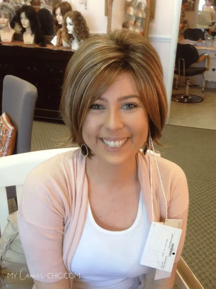 woman wearing a wig after her chemo