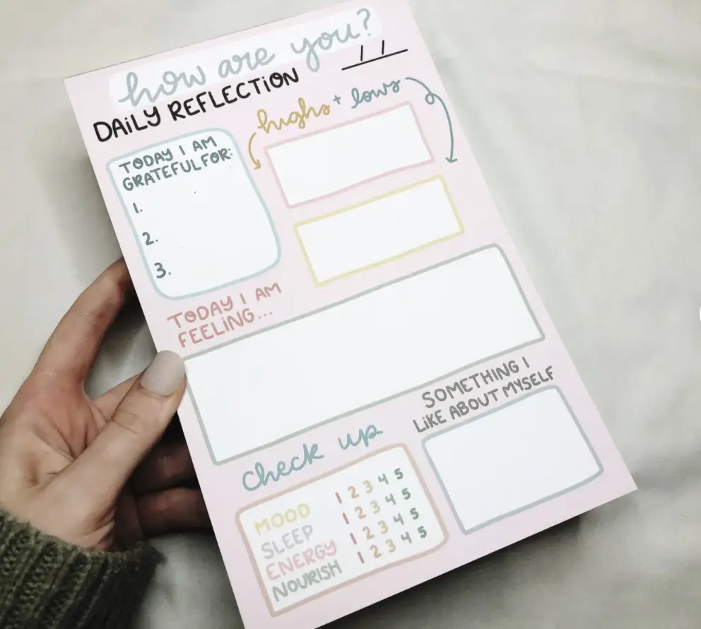 Self care habits - daily reflection notepad