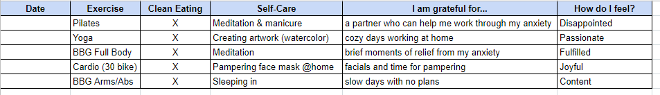 Self Care tracking, accountability, metrics