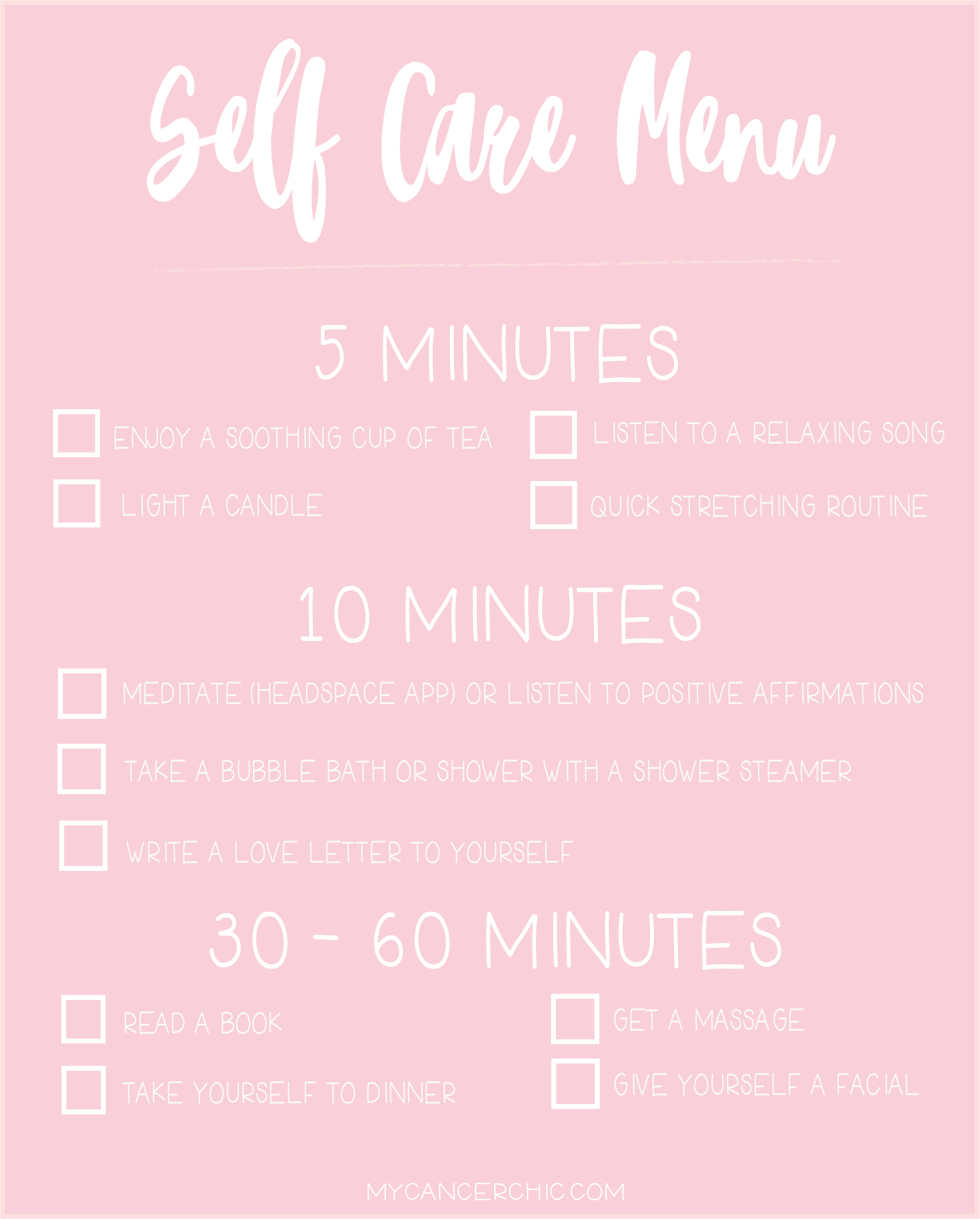 self-care habits self care menu