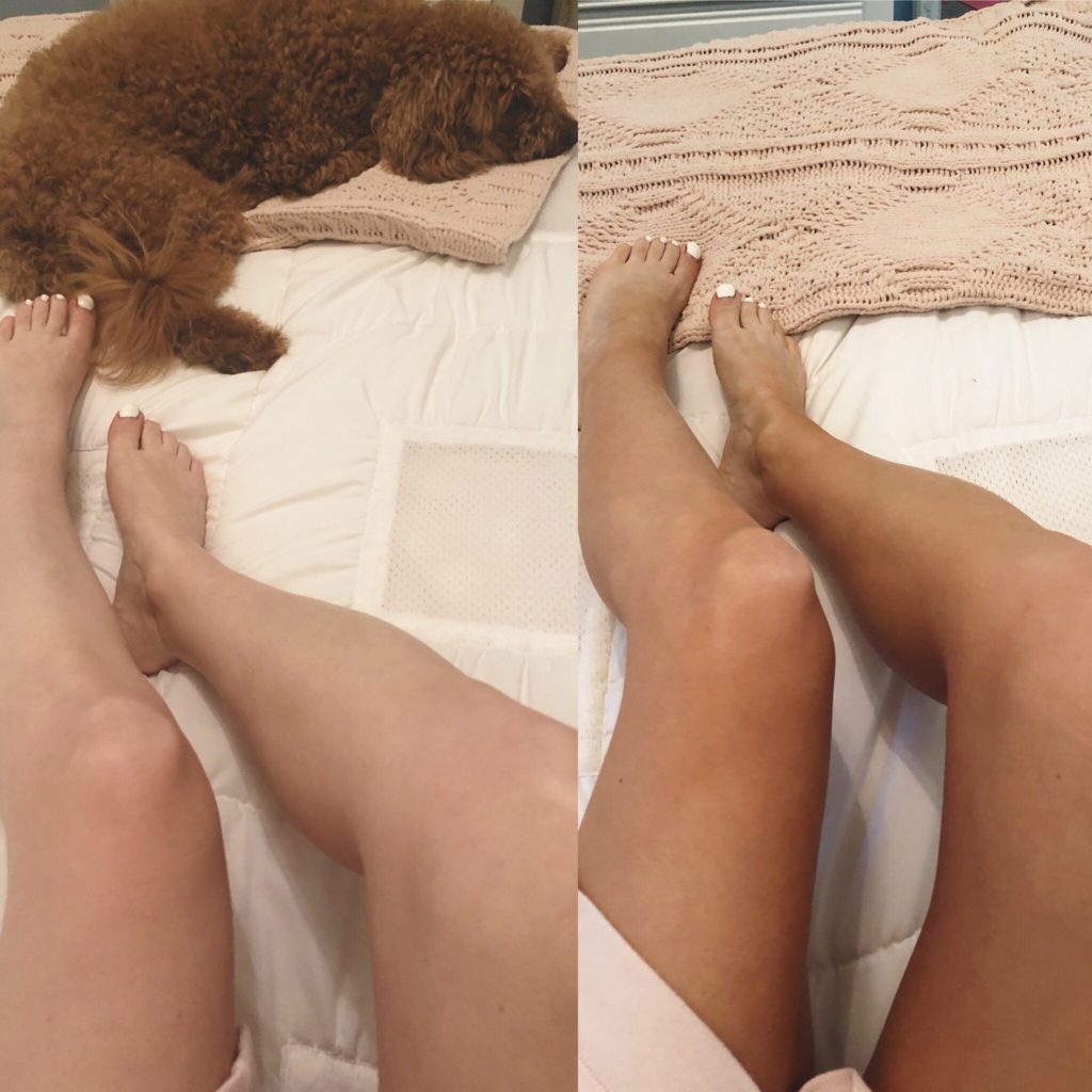 Coola Self-Tanner Legs before and after