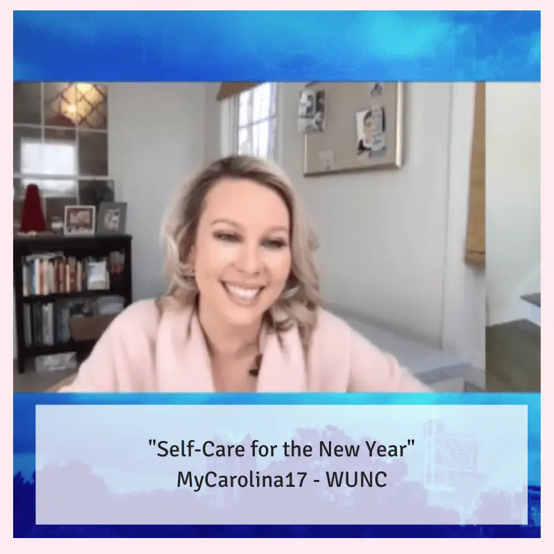 woman in pink shirt zoom interview on self-care in the new year Anna Crollman MyCarolina17