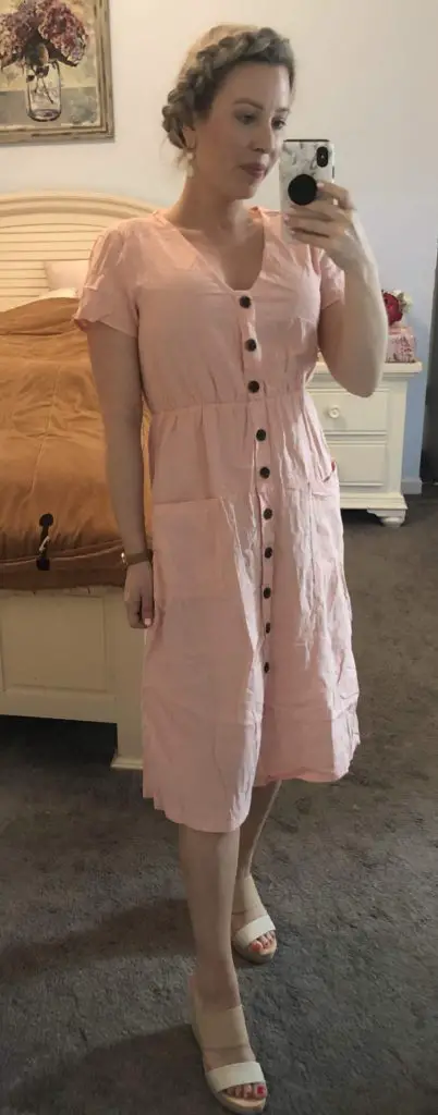 Spring Amazon Try In - Pink Midi Button Dress