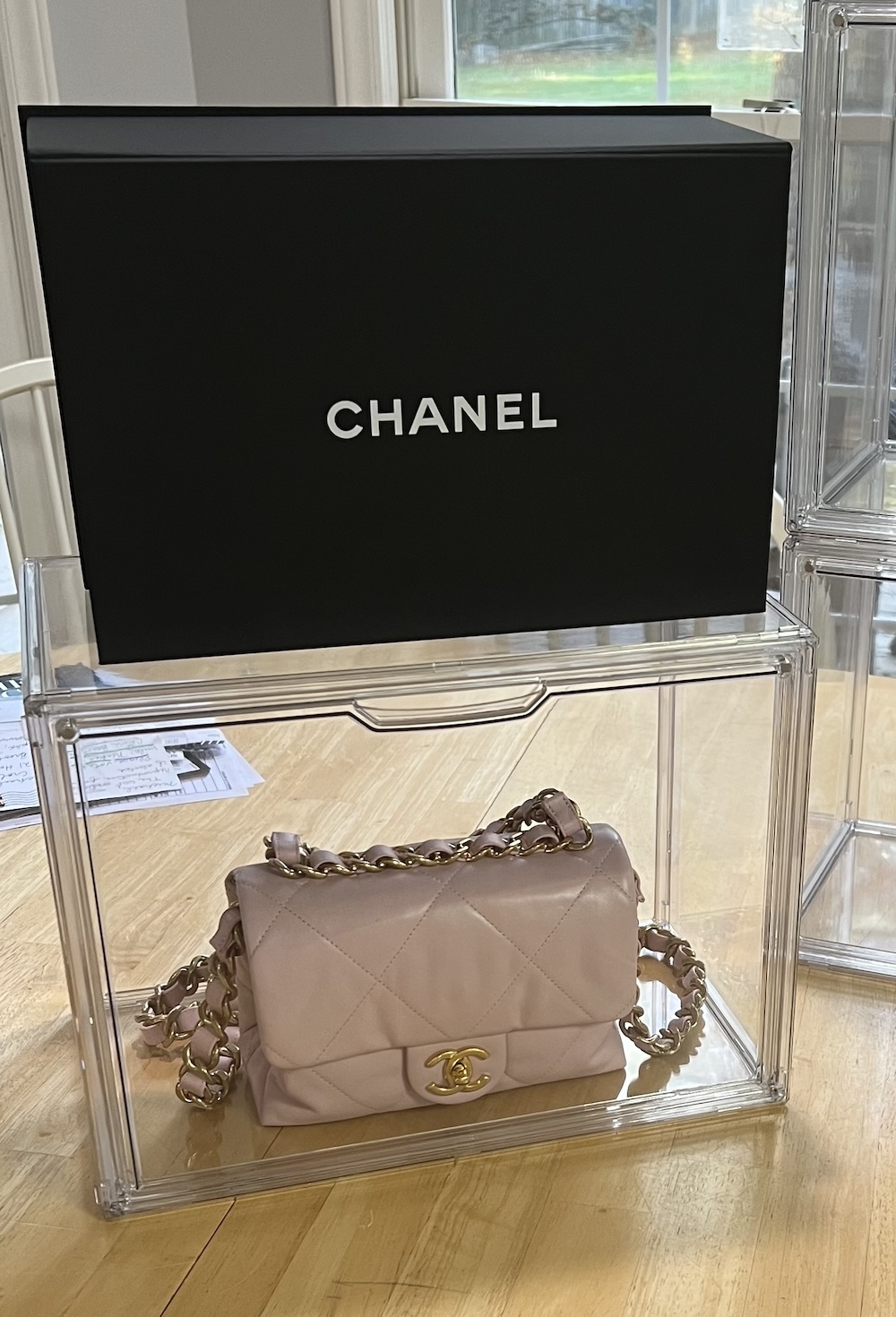 Chanel bag in acrylic case