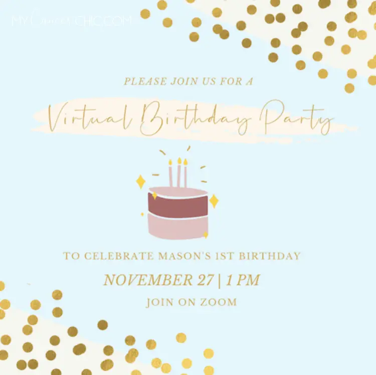 1st birthday party invite gold and blue