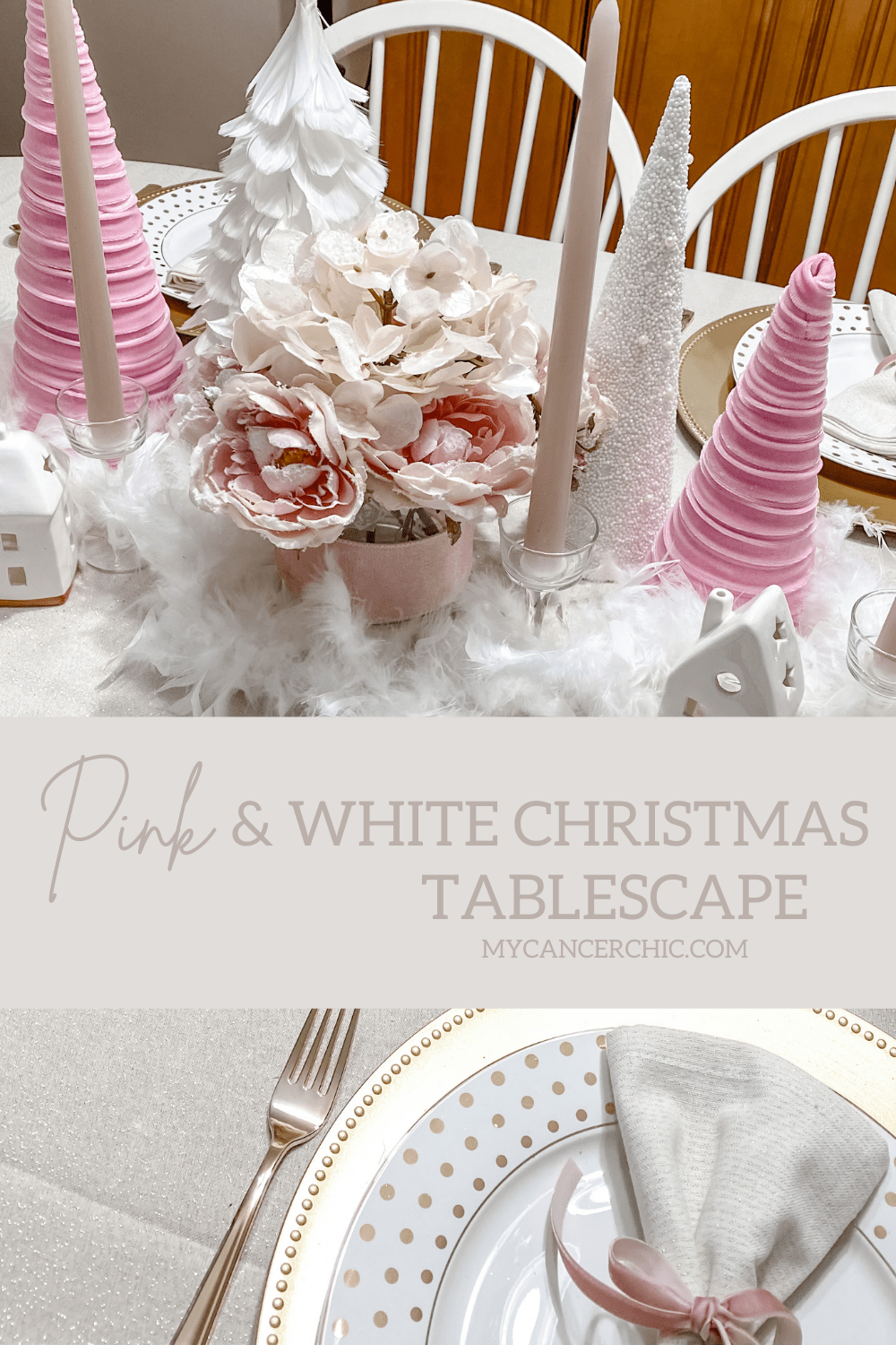 Pink & White Christmas Tablescape Pinterest Header