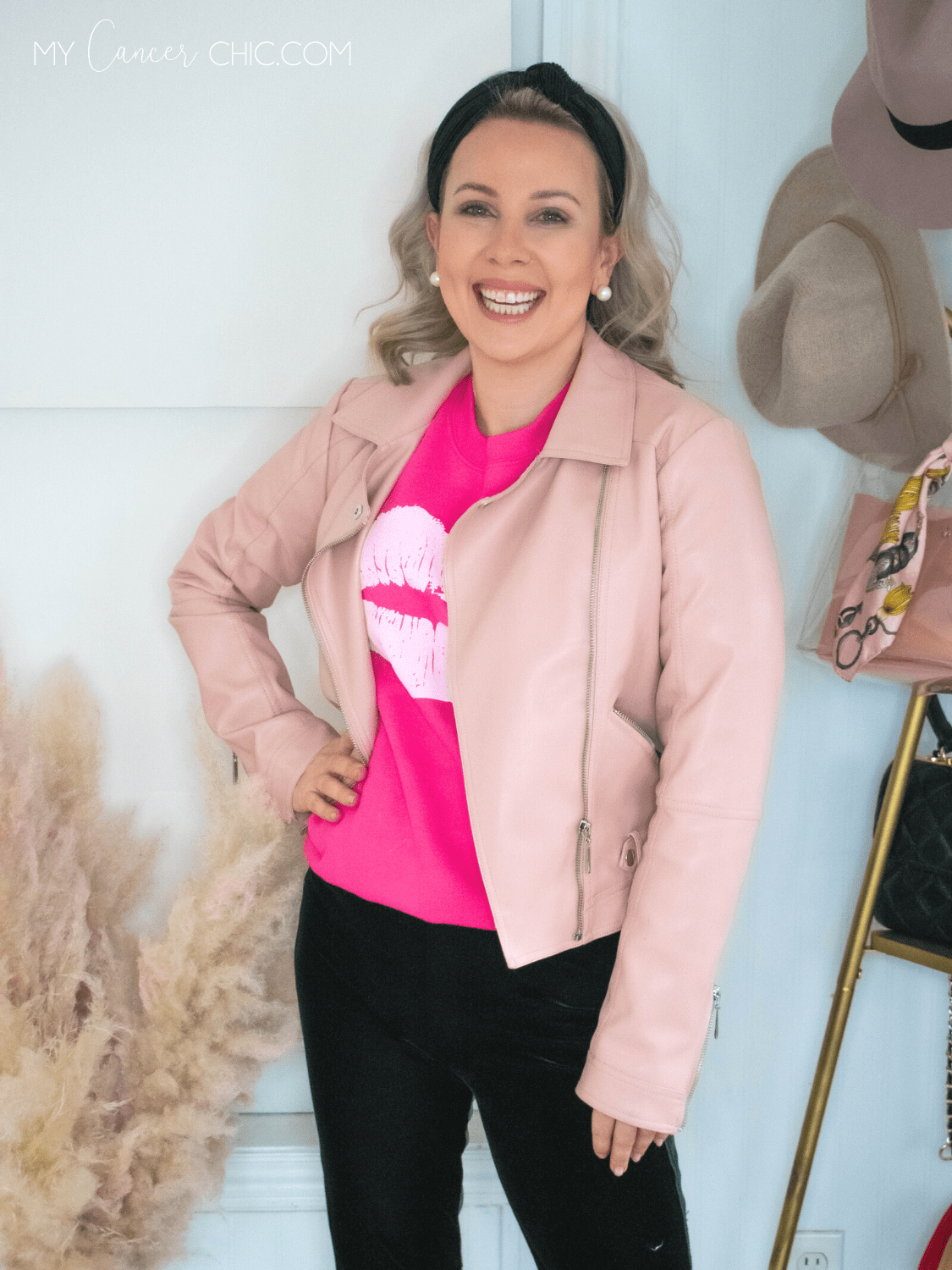 How to Dress up Graphic Sweatshirts_ pink leather jackettshirt