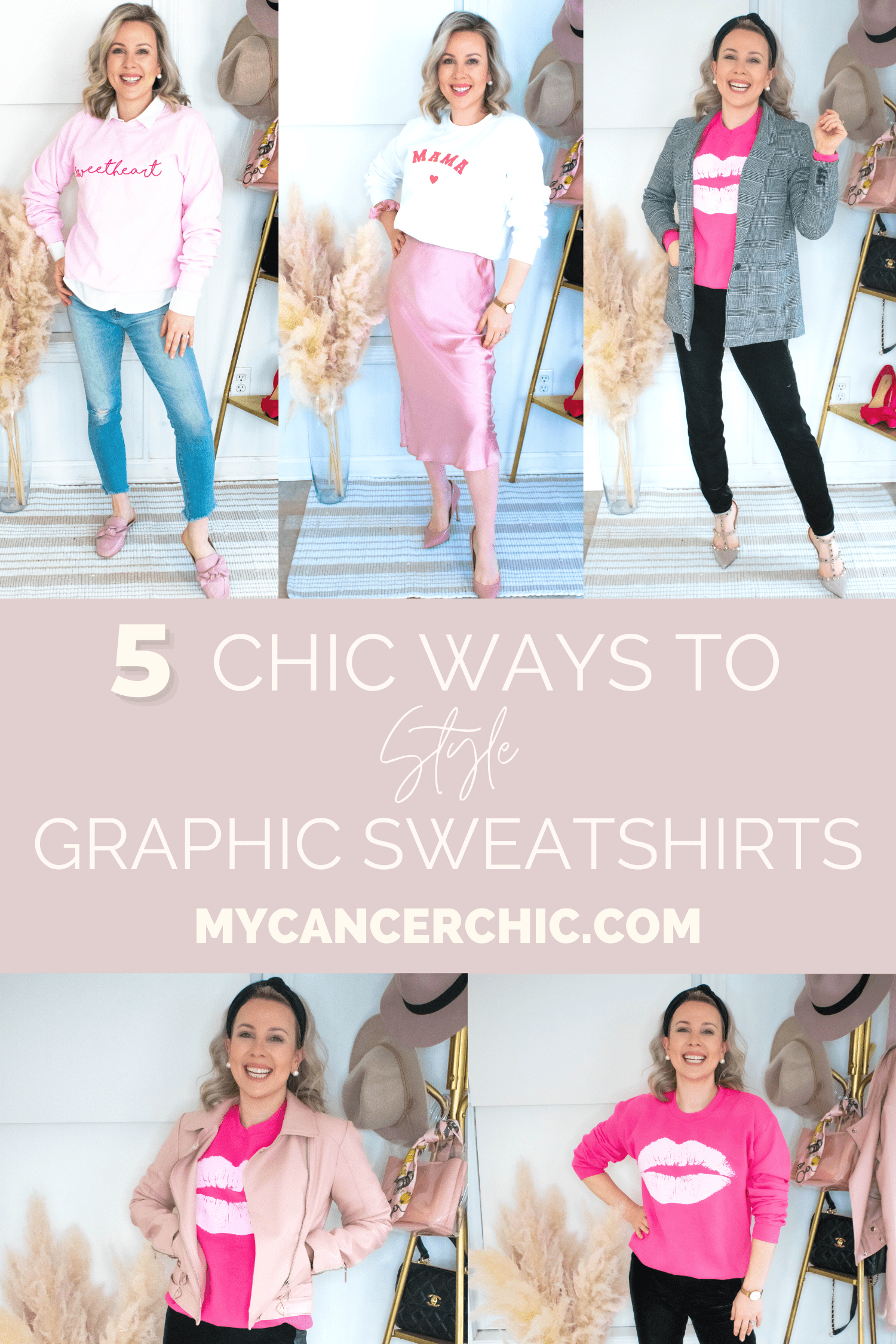 How to Dress Up Graphic Sweatshirts _ Collage of 5 outfit ideas