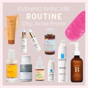 oily skin - skincare product collage