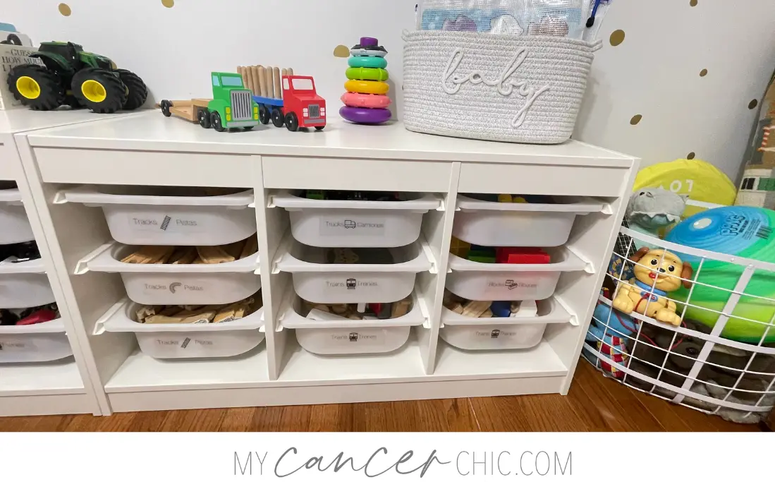 Playroom Organization and Storage Makeover _Ikea Trofast drawers with toy storage labels