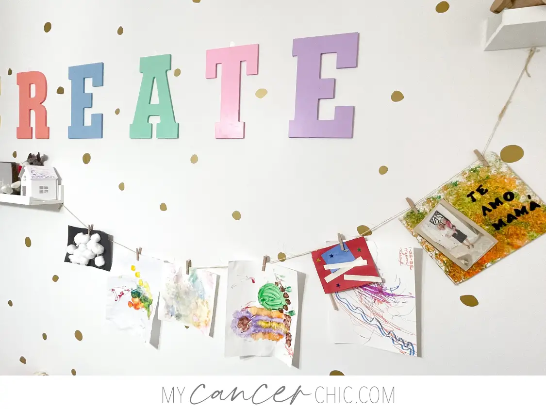 Playroom Organization and Storage Makeover_hanging kid's art