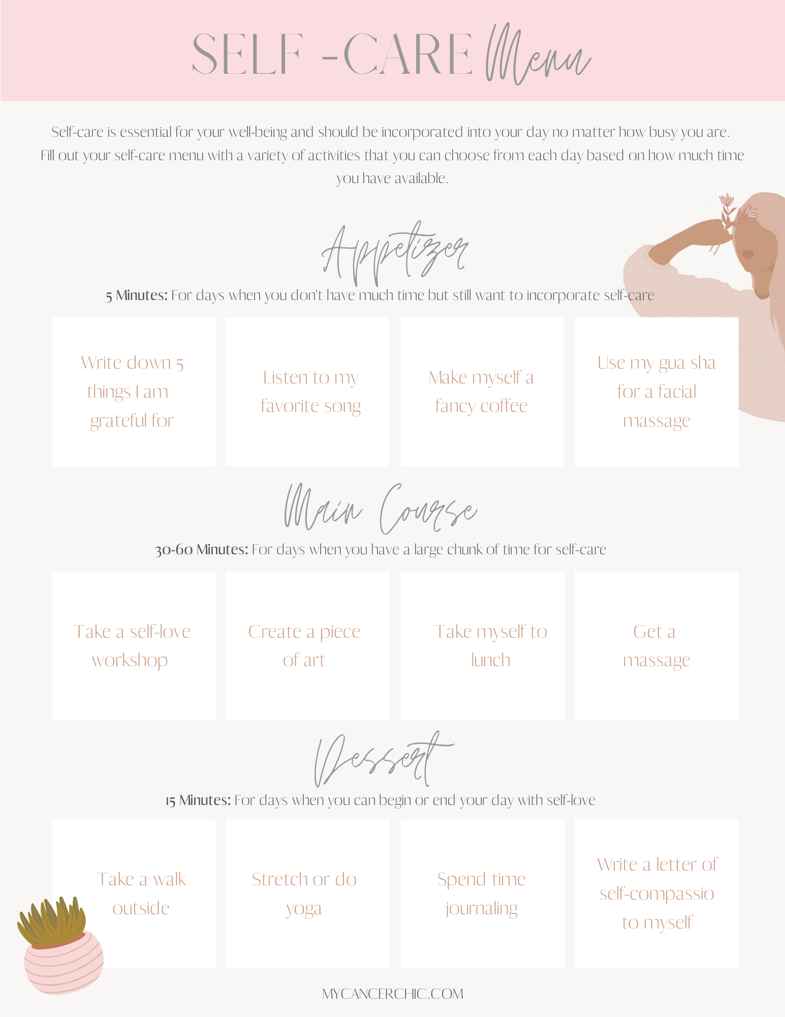 Self Care Menu with examples of activities