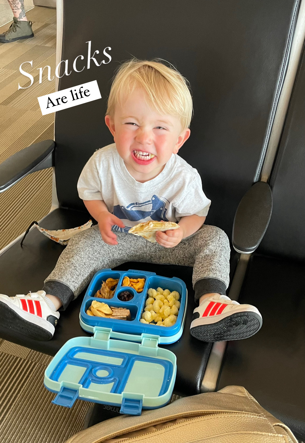 traveling with a toddler on a plane -healthy snacks in a bento box