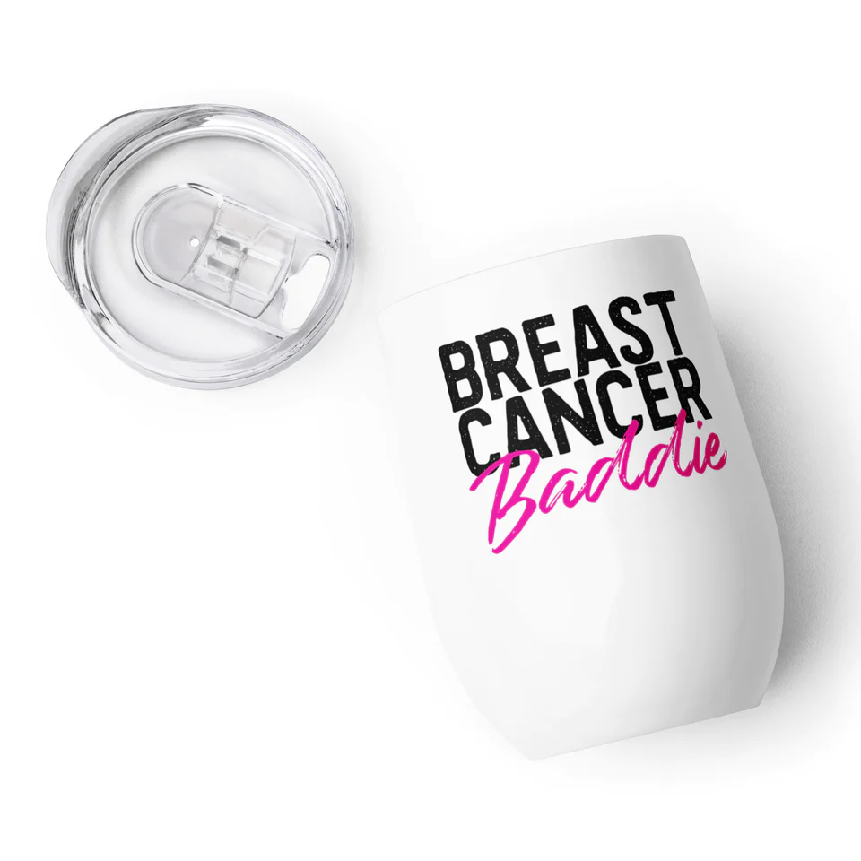 breast cancer gift basket idea- white breast cancer baddie tumbler