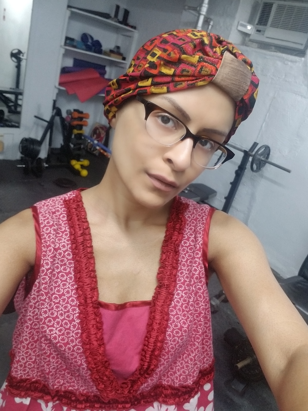 My Cancer Chic Blogger Anna Crollman shares restoring body image after breast cancer - in photo: woman wearing a turban