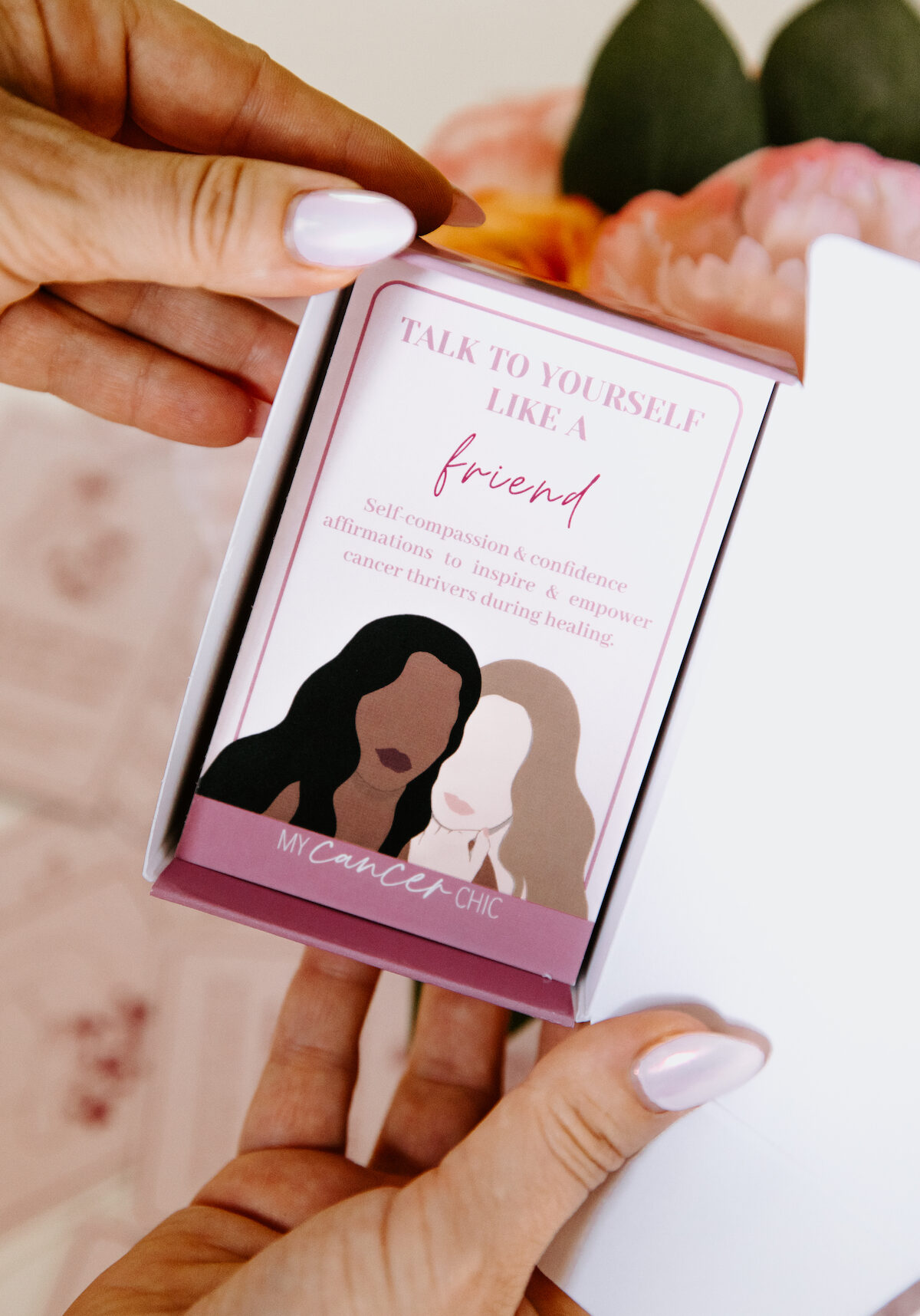 talk to yourself like a friend affirmation card two woman illustration